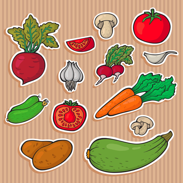 Set of vector icons, vegetable stickers. Fresh vegetables. - Vetor, Imagem
