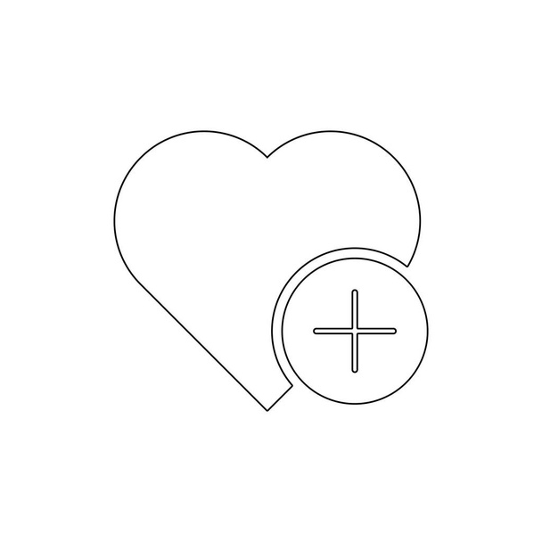 добавить любимое сердце, как любовь плюс иконка контура. Знаки и символы могут быть использованы для веб, логотип, мобильное приложение, пользовательский интерфейс, UX
 - Вектор,изображение