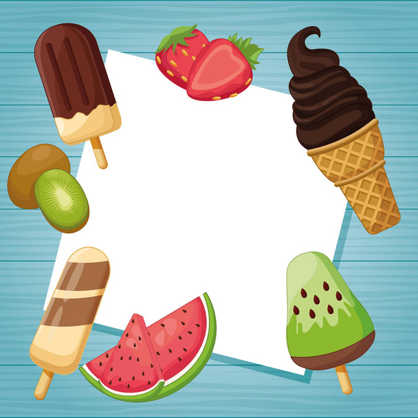 Helado de helados con marco de fruta
 - Vector, Imagen