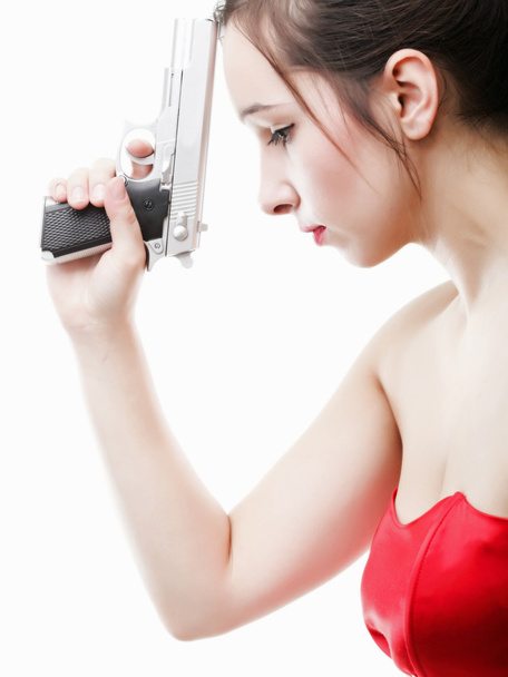 Sexy young woman - gun isolated on white - Valokuva, kuva