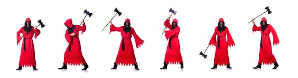 Executioner in red costume with axe on white - Photo, Image