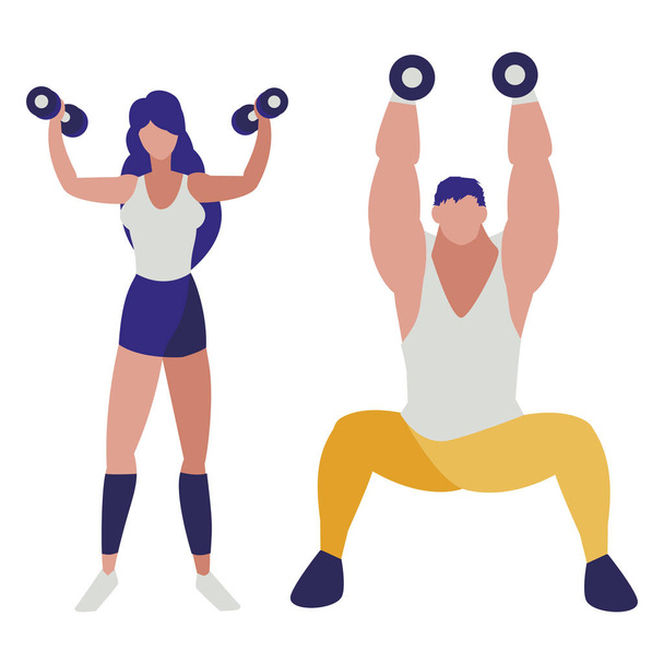 atletische man en vrouw Gewichtheffen - Vector, afbeelding
