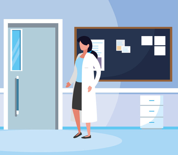 vrouwelijke geneeskunde werknemer in Hospital corridor - Vector, afbeelding