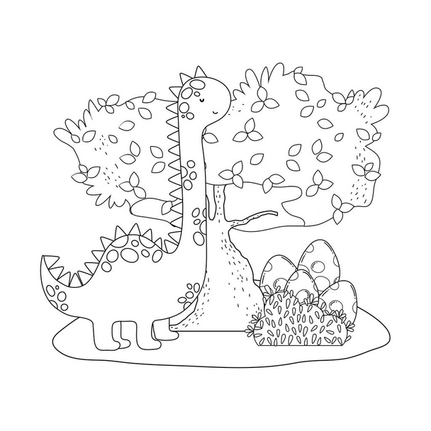 bonito apatosaurus com árvore na paisagem
 - Vetor, Imagem