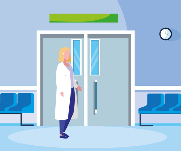 female medicine worker in the operating room entrance - Vector, Image