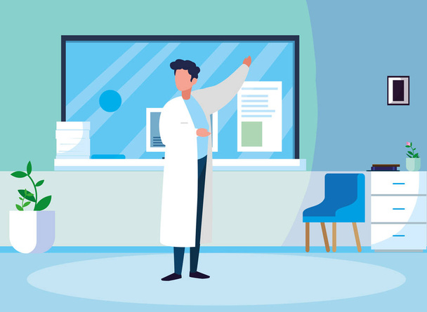 male medicine worker with uniform in clinic reception - Vector, Image