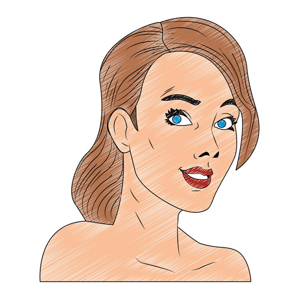 Mujer cara pop arte dibujos animados garabato
 - Vector, imagen