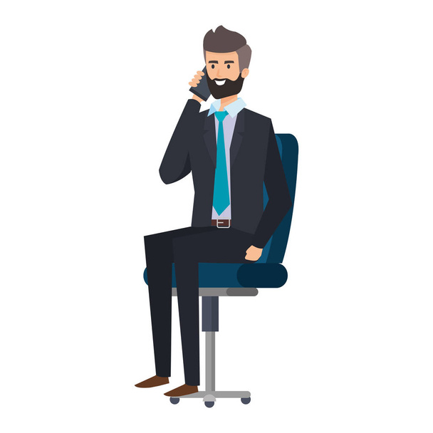 elegante hombre de negocios sentado en la silla de oficina
 - Vector, Imagen