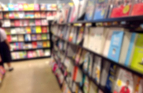Blur abstract background of book on bookshelves in bookstore. Bl - Photo, Image