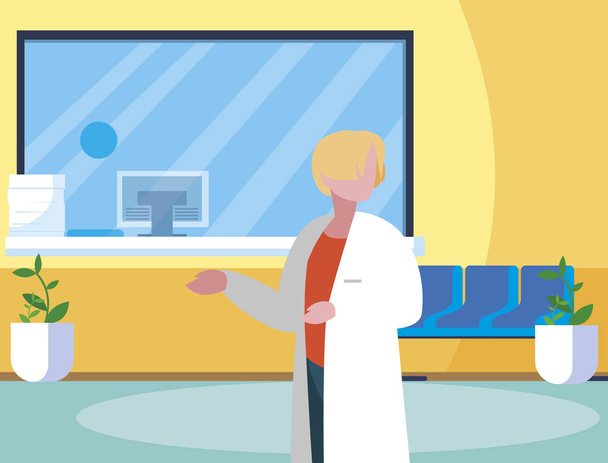 female medicine worker in clinic reception - Vector, Image