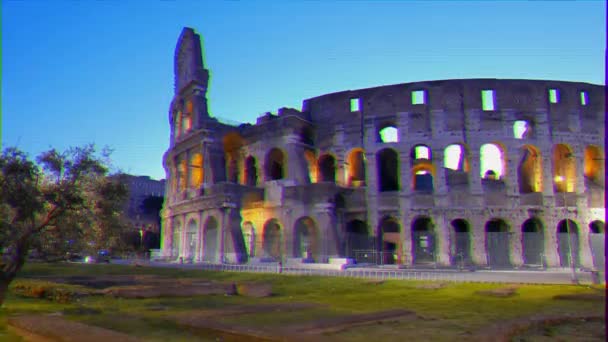 Glitch-effect. Coliseum bij Dawn. Rome, Italië. Video. UltraHD (4k) - Video