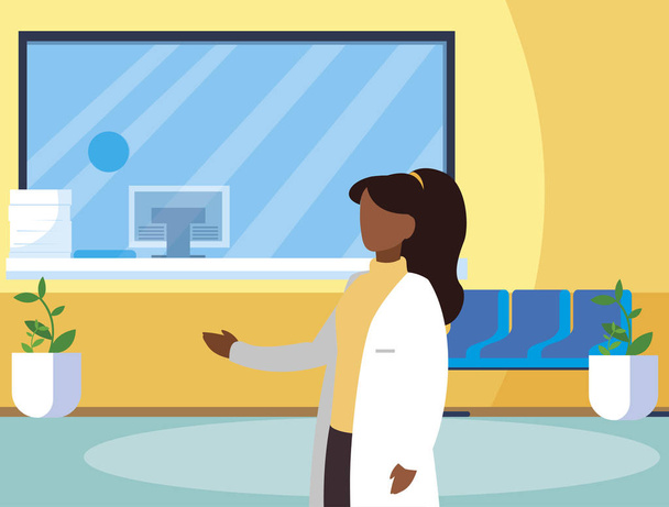 afro female medicine worker in clinic reception - Vector, Image