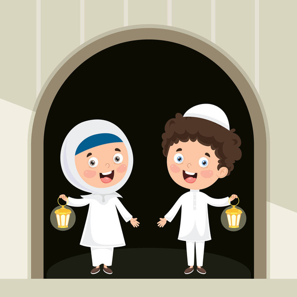 Vector illustratie van moslim kinderen vieren Ramadan - Vector, afbeelding