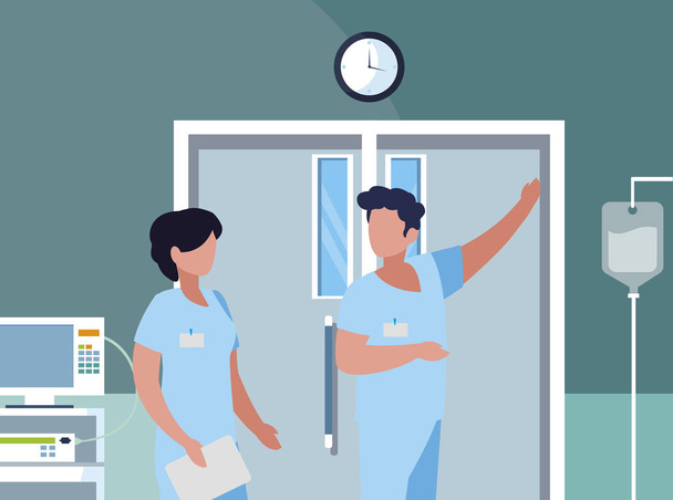 ameliyathanede çift tıp işçileri - Vektör, Görsel