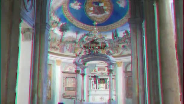 グリッチ効果。ゲルサレムのサンタクローチェ大聖堂のフレスコ画。ローマ、イタリア。ビデオ。ウルトラHD(4k) - 映像、動画