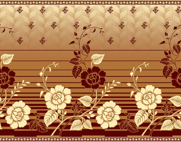 Seamless brown traditional indian textile flower border - Foto, Imagen