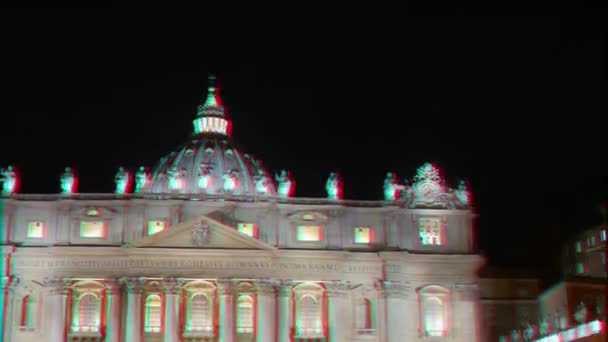 Efekt glitch. Basilica di San Pietro. Watykan. Noc. Rzym, Włochy. Wideo. UltraHD (4K) - Materiał filmowy, wideo