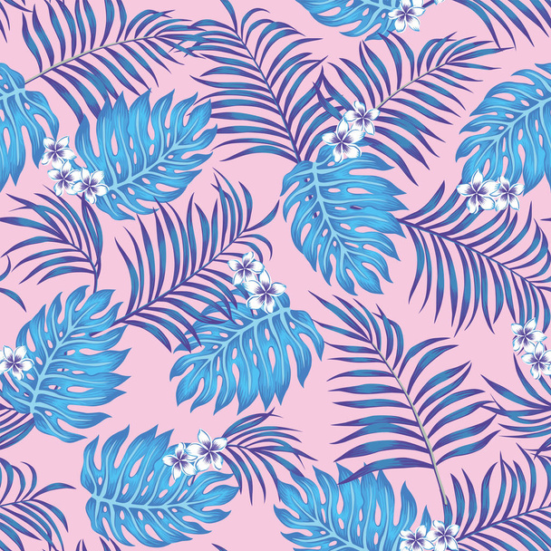 Блакитне екзотичне листя сливи квіти безшовний рожевий фон
 - Вектор, зображення