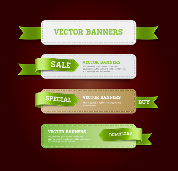 A set of vector promo banners decorated with green ribbon tags - Vector, Image