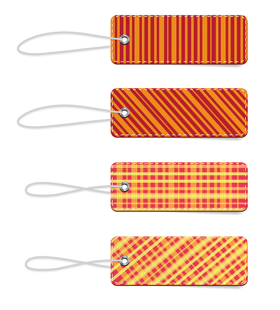 Orange vector tartan fabric textured badges with straps - Vector, Image