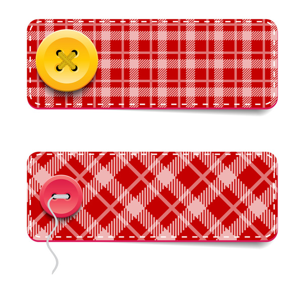 Red vector tartan fabric textured badges with buttons - Vector, Image