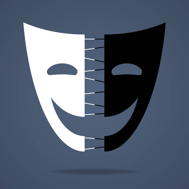 Theatrical mask icon. Two parties of mask. Black and white, the good and evil. Vector illustration for design, web. - Vector, Image