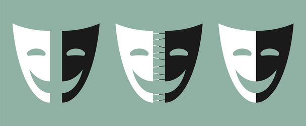 Theatrical mask icon. Two parties of mask. The process of the struggle between good and evil, black and white. Vector illustration for design, web. - Vector, Image