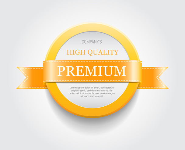 Vector plastic round badge - banner decorated with yellow ribbon, "Premium" - Vector, afbeelding