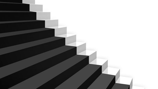Gros plan escaliers blancs en diagonale avec tapis noir
 - Photo, image