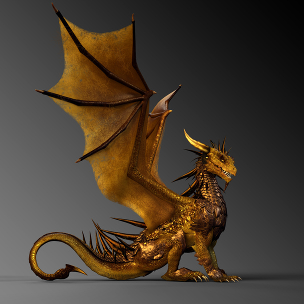 Golden Fantasy Dragon sentado
 - Foto, imagen
