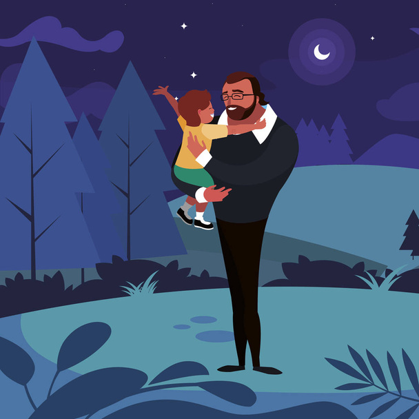 отец с сыном в поле ночью
 - Вектор,изображение