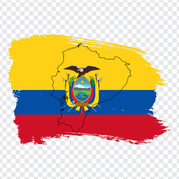 Σημαία του Ισημερινού από πινελιές και κενός Χάρτης Ισημερινός. Χάρτης υψηλής ποιότητας του Ισημερινού και σημαία σε διαφανές φόντο. Διάνυσμα αποθέματος. Απεικόνιση διανυσματικών eps10. - Διάνυσμα, εικόνα