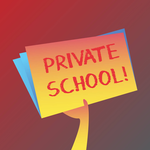 Conceptual hand writing showing Private School. Business photo text an independent school supported wholly by the payment of fees Hand Holding Blank Space Color File Folder with Sheet Inside. - Photo, Image