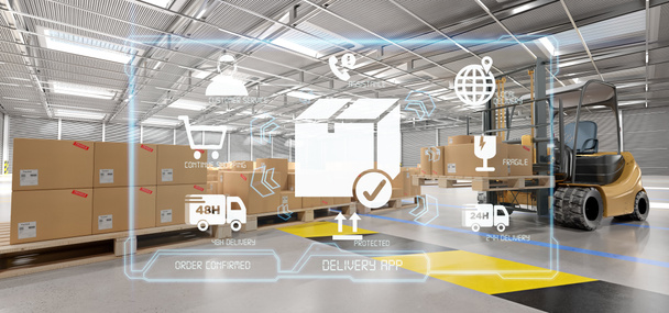 Logistic delivery service application on a warehouse background  - Photo, Image