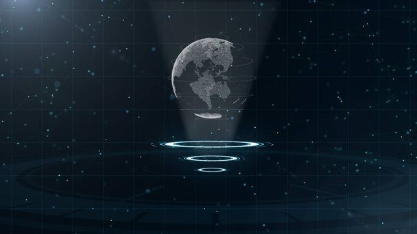 Globo de dados digital - ilustração abstrata de uma tecnologia científica. Rede de dados. Rodeando o planeta Terra em três círculos em loop. 3D. Fecha. espaço de cópia
. - Foto, Imagem