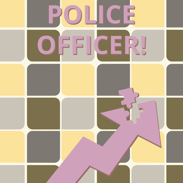 Word writing text Police Officer. Business concept for a demonstrating who is an officer of the law enforcement team Colorful Arrow Pointing Upward with Detached Part Like Jigsaw Puzzle Piece. - Photo, Image