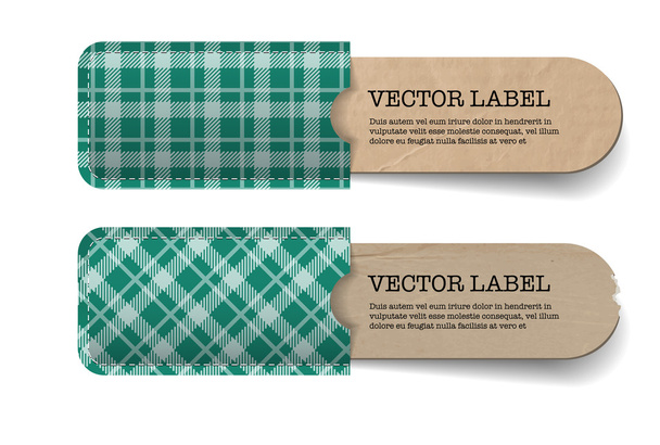 Abstract vector vintage old paper tags with turquoise tartan textured pockets - Vector, imagen