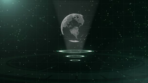 Globo di dati digitale - illustrazione astratta di una tecnologia scientifica. Rete dati. Circondare pianeta terra su tre cerchi in loop. 3D. Chiudete. copia spazio
. - Foto, immagini