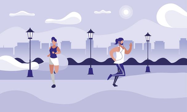 athletics couple running in the park - Vector, Image