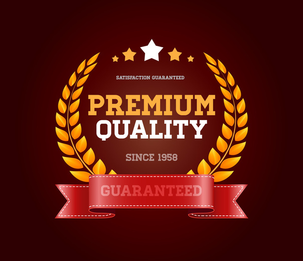 Vintage vector round badge with red ribbon "Premium quality" - Вектор, зображення