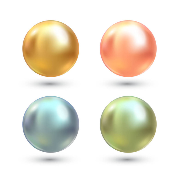 Realistic varicoloured pearls vector set. Precious pearl in sphere form. Pearl is luxury glossy stone illustration - Vecteur, image