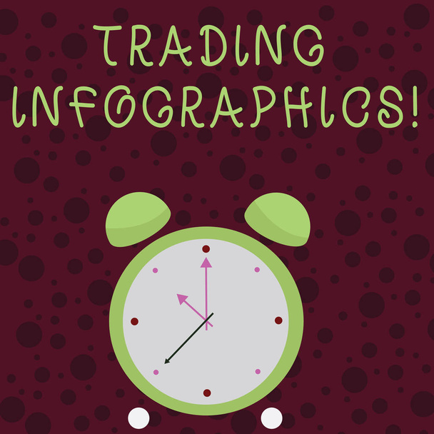 Word writing text Trading Infographics. Business concept for visual representation of trade information or data Colorful Round Analog Two Bell Alarm Desk Clock with Seconds Hand photo. - Photo, Image