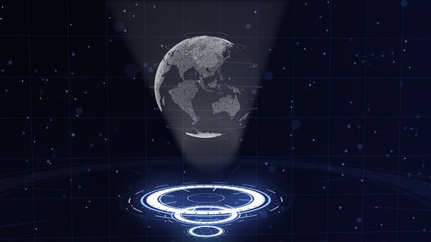 Digital data globe - abstract illustration of a scientific technology (en inglés). Red de datos. Alrededor del planeta tierra en tres círculos de bucle. 3D. De cerca. espacio de copia
. - Foto, imagen