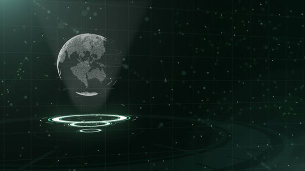 Globo di dati digitale - illustrazione astratta di una tecnologia scientifica. Rete dati. Circondare pianeta terra su tre cerchi in loop. 3D. Chiudete. copia spazio
. - Foto, immagini