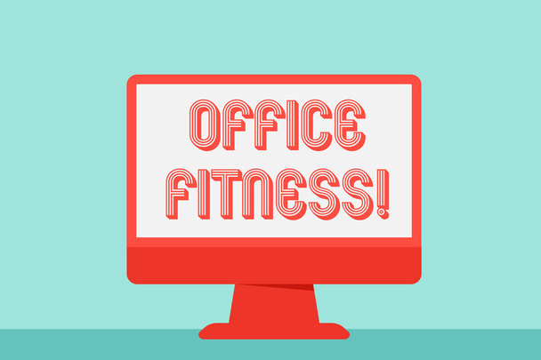 Az Office Fitness-t bemutató feljegyzés. Üzleti fotó bemutató A fitness és az egyensúly életmód ösztönzése a munkahelyen Asztali Számítógép Színes Monitor Képernyő Szabadúszó asztal. - Fotó, kép