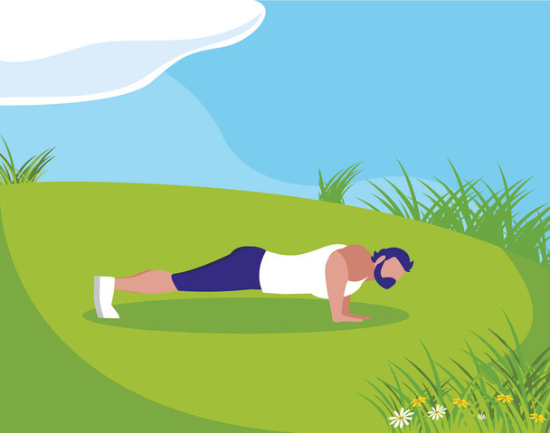 strong athletic man doing push-ups in the camp - Vector, Image