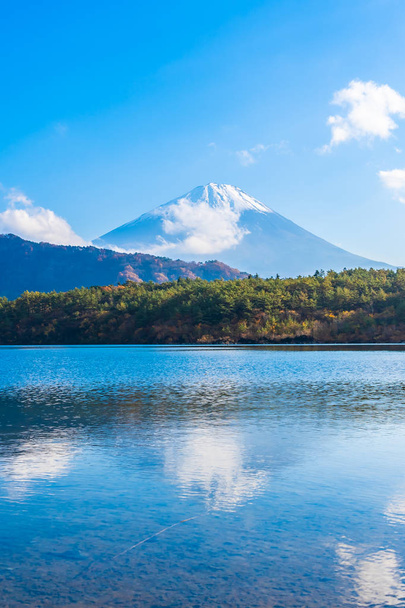 山梨県の湖周辺カエデの葉の山富士の美しい風景 - 写真・画像