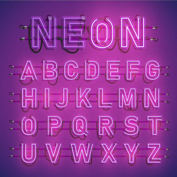 Realistic neon font with wires and console, vector illustration - Vector, Image