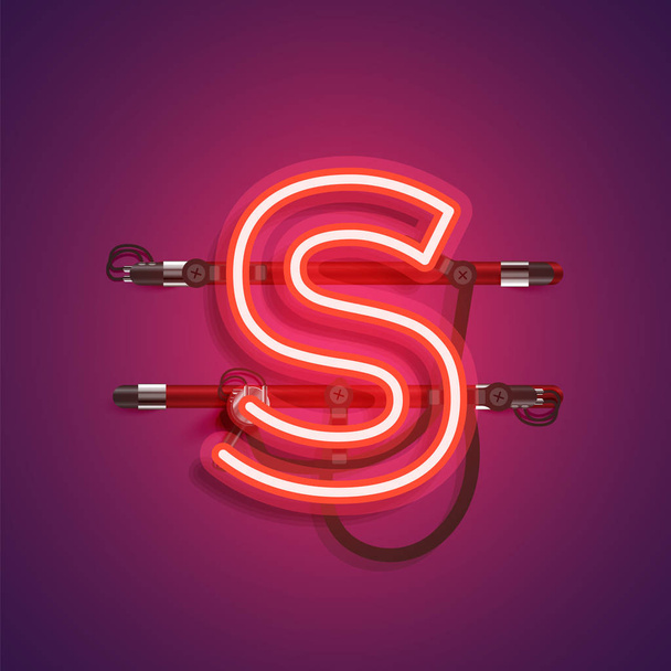 Realistic neon character with wires and console, vector illustra - Vector, Imagen