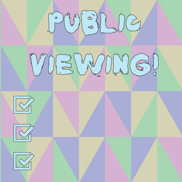Handwriting text Public Viewing. Concept meaning Describes the viewing of an event in a public crowd Obtuse Triangle Shape Forming Blurry Mosaic and Stained Glass Pattern Style. - Photo, Image